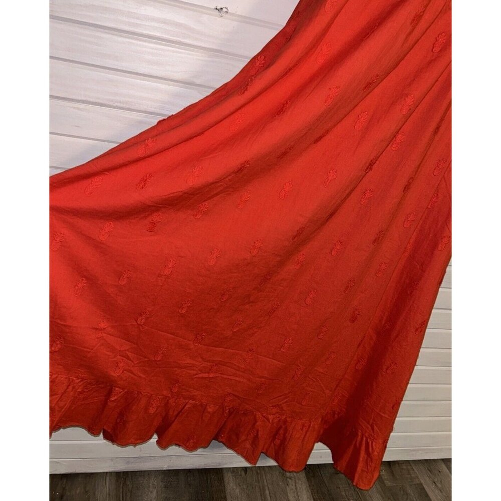 NWT FARM RIO Sz XL Red Pineapple Embroidered Smocked Bow Tie Ruffle Maxi Dress - Picture 6 of 12